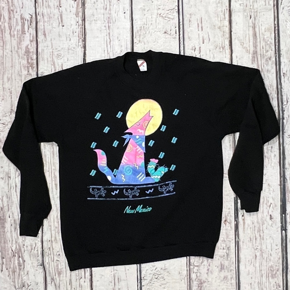 Vintage 80s New Mexico Travel Destination Wolf 1980s Crewneck Sweatshirt